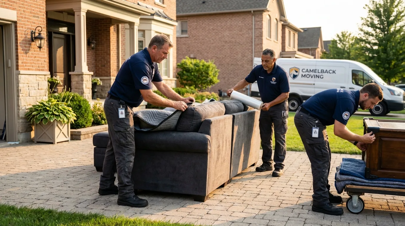Large estate moving crew wrapping furniture in South Houston, TX