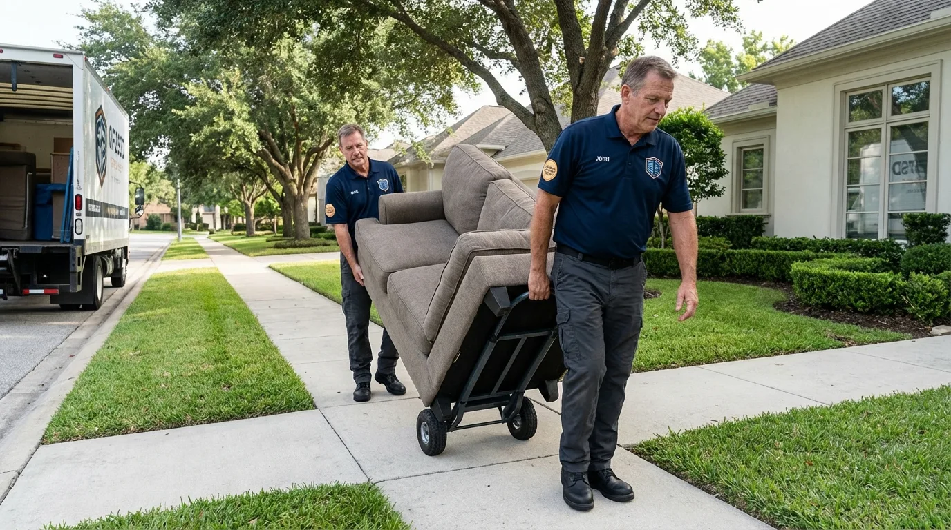 Local residential moving crew loading furniture in South Houston, TX