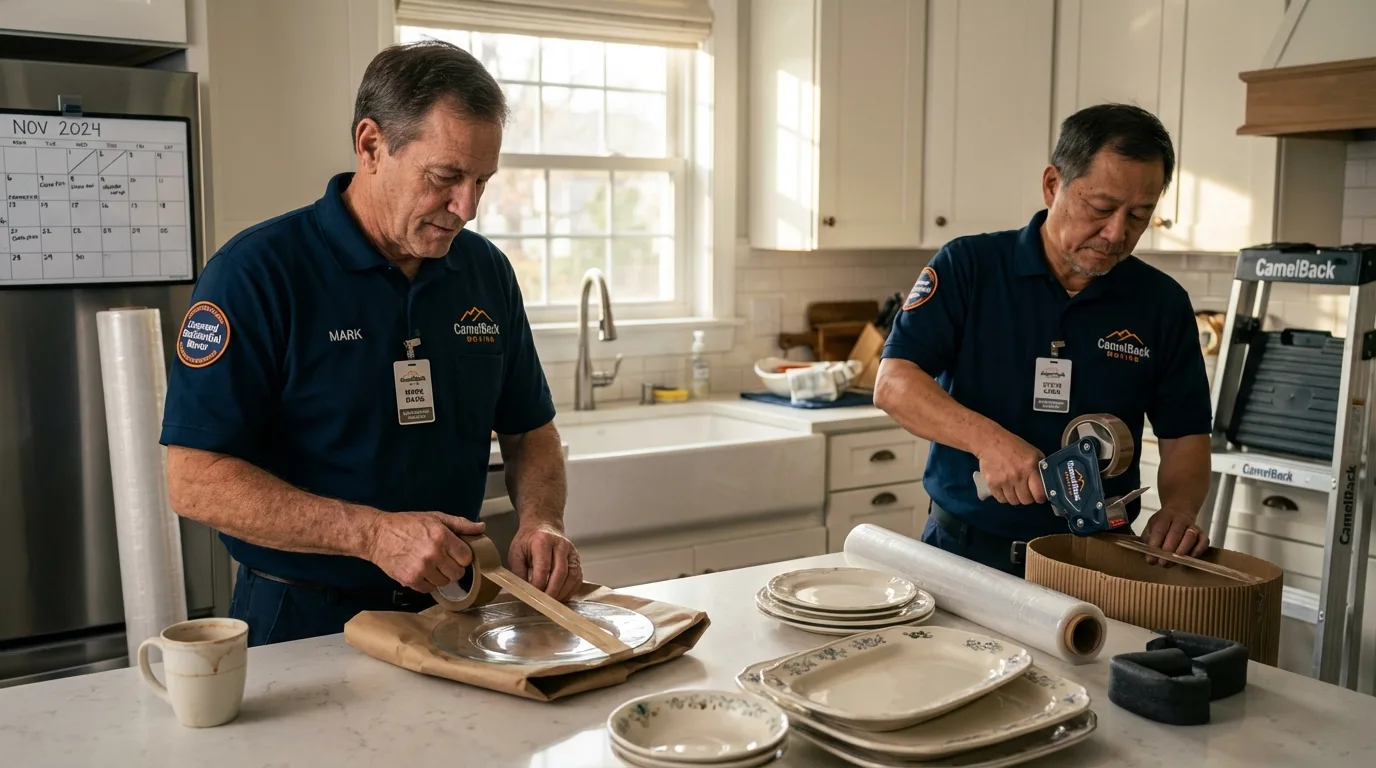 Professional crew packing kitchen dishware in South Houston, TX